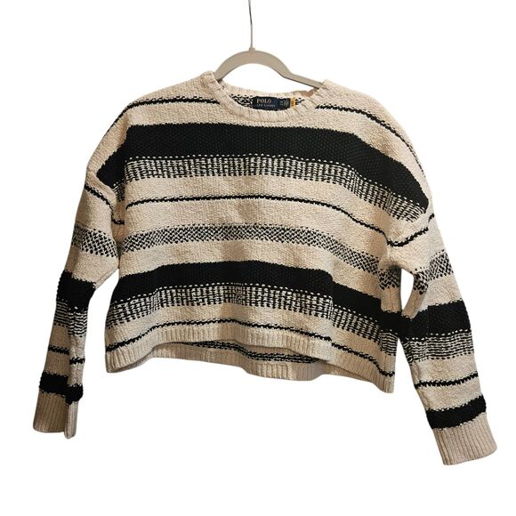 Polo Ralph Lauren Cropped Knit Black & White Stripe Pullover Sweater Size XXL - Picture 1 of 6